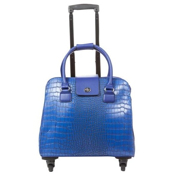 Blue Crocodile Embossed Rolling Carry-On Suitcase Travel Bag (Imperfect) - Picture 1 of 5